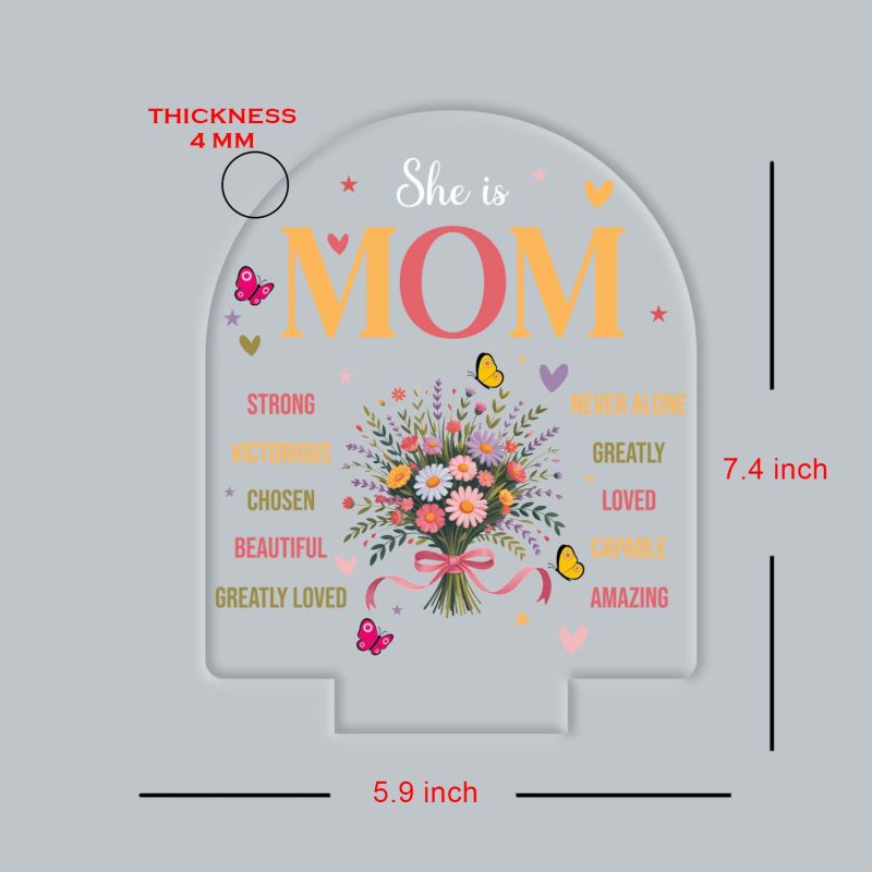 Inspirational Mom Acrylic LED Lamp with UV Print – Warm White Light USB Powered Mother’s Day & Birthday Gift